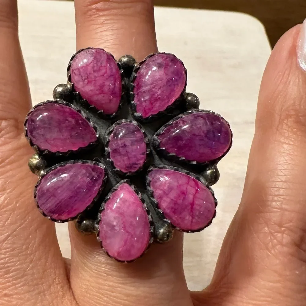 𝅺Pink Moonstone Flower Ring